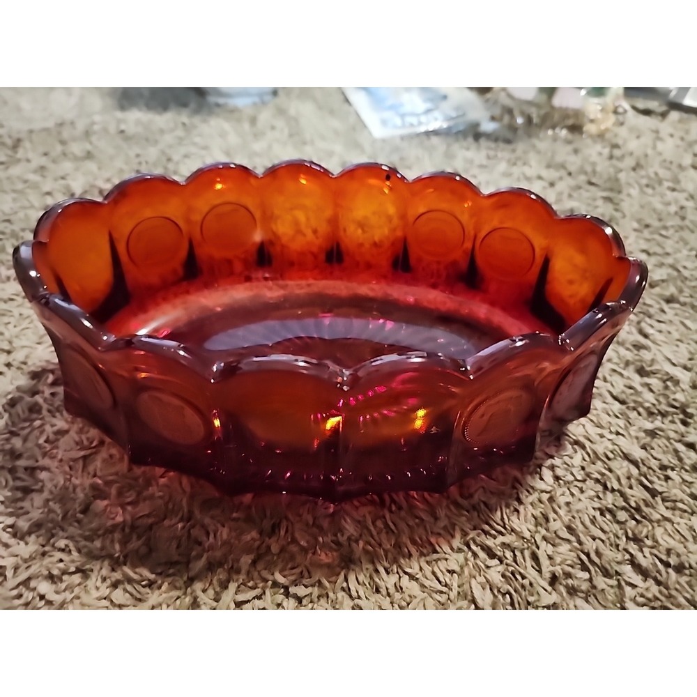 Fostoria Ruby Red‎ Coin Glass Oval Bowl Vintage Glassware 9"
